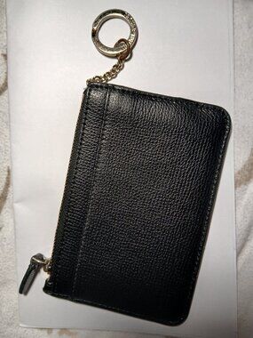 Henri Bendel Leather Black Small Zip Wallet Keychain Card Holder 5.5" x3.5"